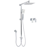 Square 8" Rain Shower Head 3 Mode Handheld Sliding Rail Arm 2 IN 1 Set Twin Taps