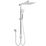 Chrome Square 10" Twin Shower Head Handheld Sliding Rail Set Wall Inlet Diverter