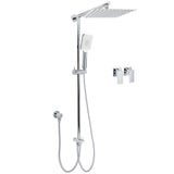Chrome Square 10" Twin Shower Head Handheld Sliding Rail Set Wall Inlet Diverter Twin Taps