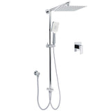 Chrome Square 10" Twin Shower Head Handheld Sliding Rail Set Wall Inlet Elbow With Mixer