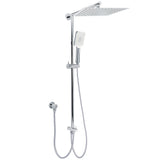 WELS Dual Square Shower Head 12" Rain Rose + 3 Modes Handheld Diverter Rail Arm Set