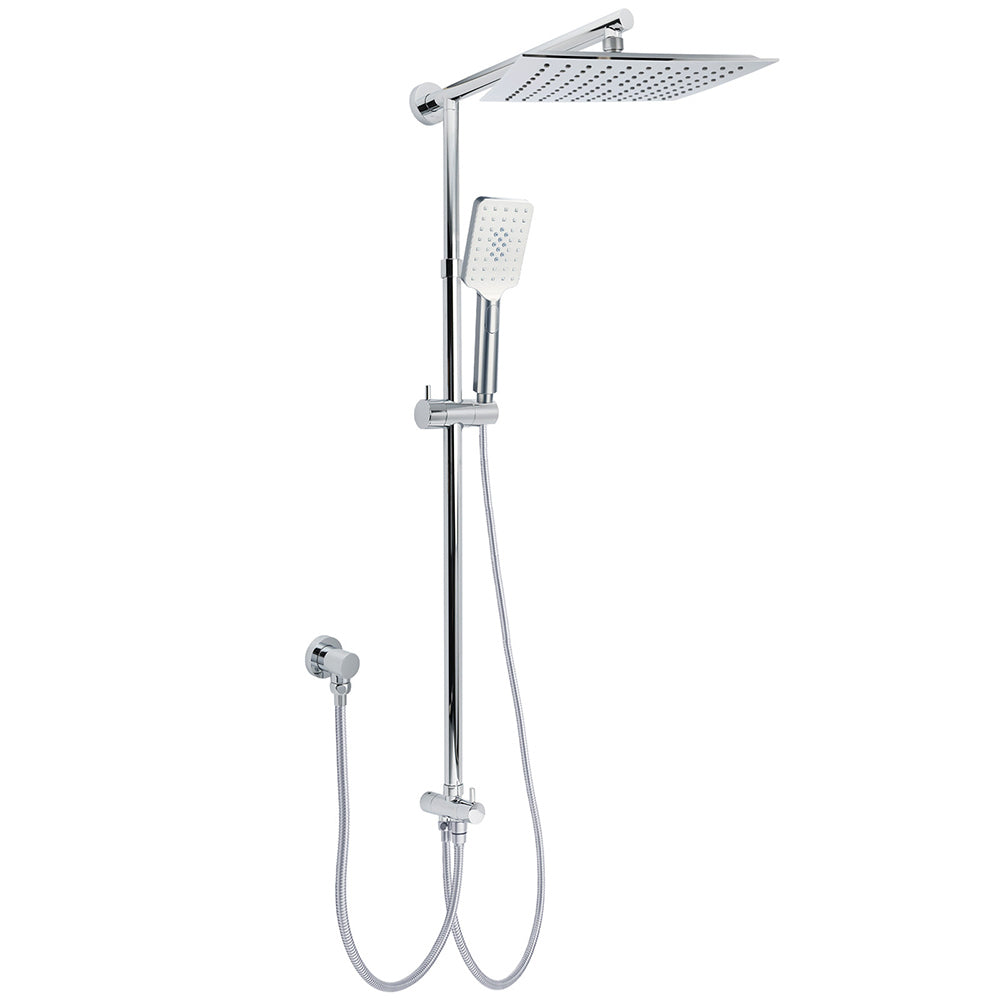 WELS Chrome Square 10" Rain Shower Head 3 Function Handheld Sliding Rail Wall Arm Set