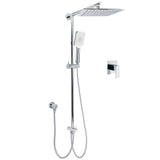 WELS Chrome Square 10" Rain Shower Head 3 Mode Handheld Sliding Rail Wall Arm With Mixer