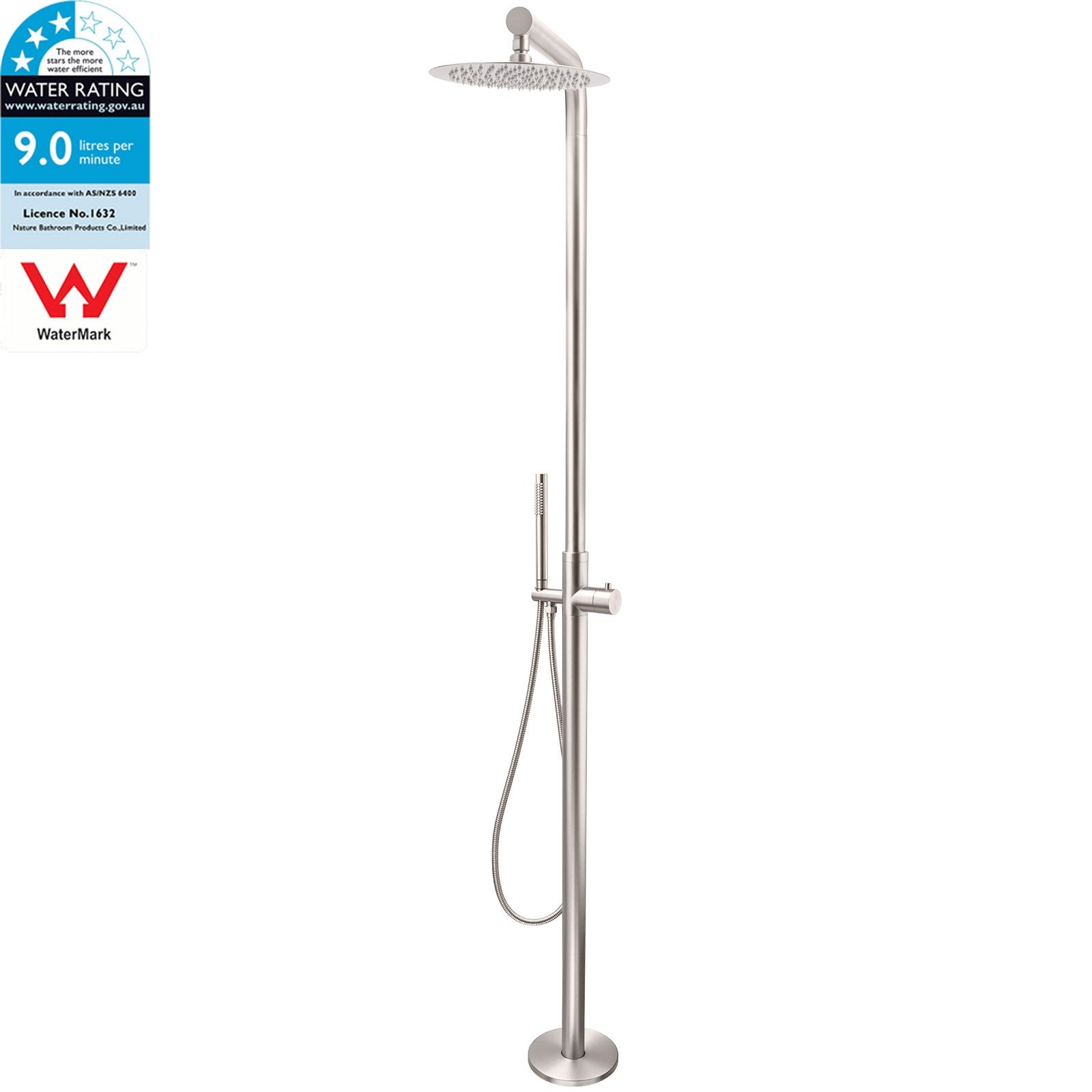 Watermark Brushed Nickel Dual Shower Handset Combo Outdoor Round 10" Head 316SUS