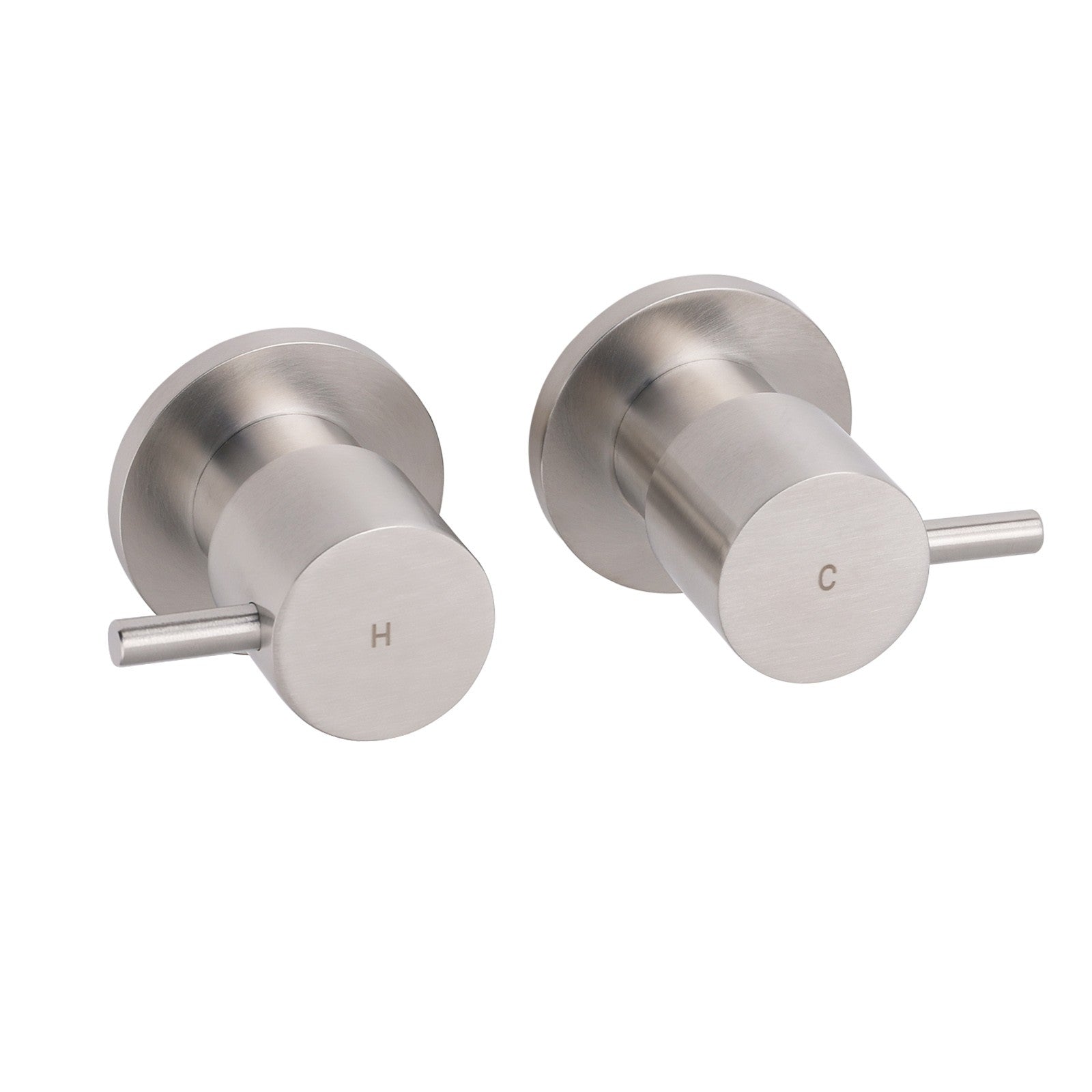Brushed Nickel Wall Mounted 1/4 Turn Twin Shower Taps Set Hot Cold Water Valve