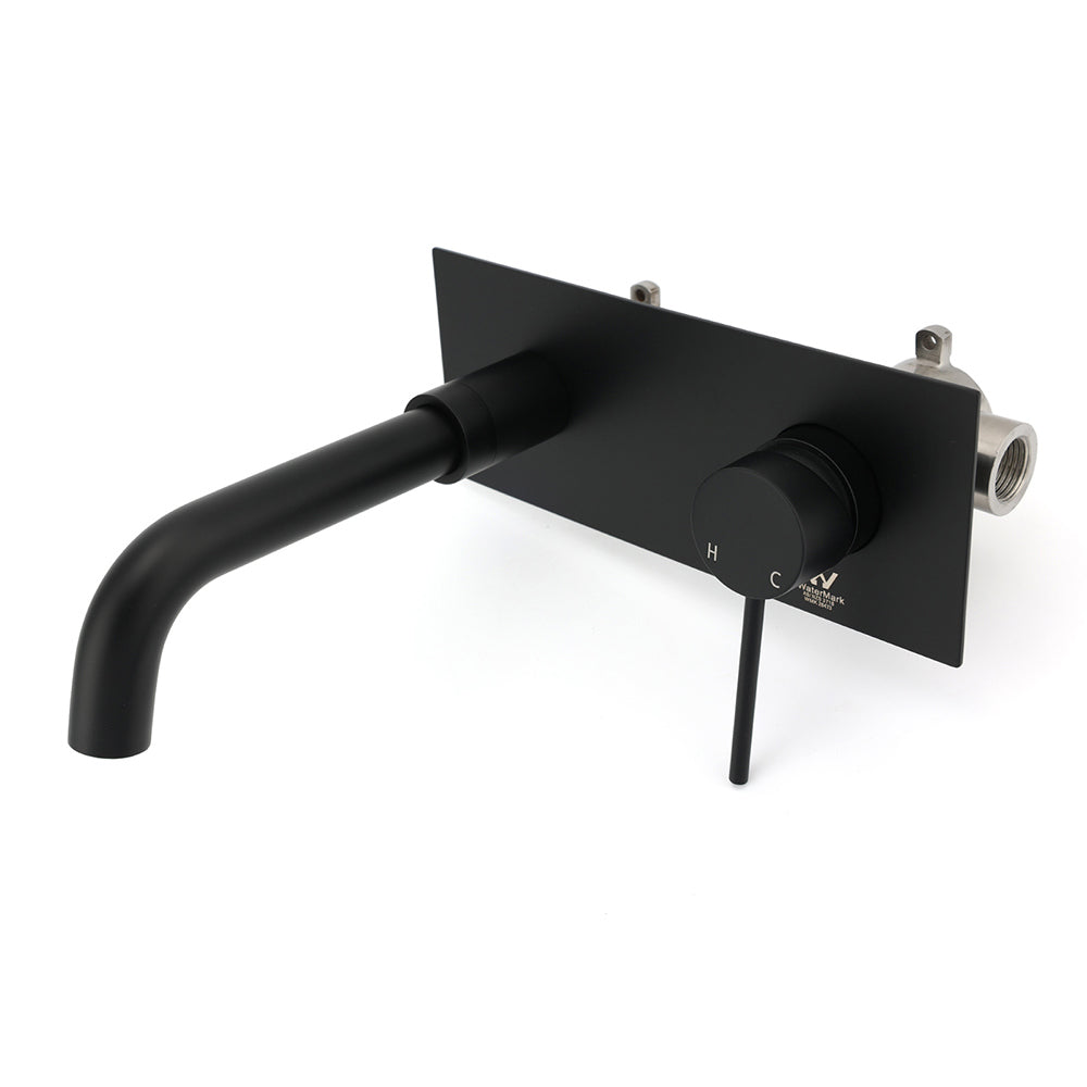 Matt Black Round Basin Mixer Bathtub Wall Mounted Faucet Tap Laundry Spout Set