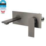 WELS 4.5L/m Gun Metal Square Wall Mount Basin Mixer Laundry Faucet Tap Spout Set