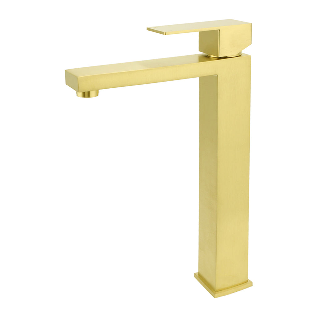 WELS 6L/m Brushed Gold Square Tall Basin Vessel Mixer Kitchen Laundry Faucet Tap
