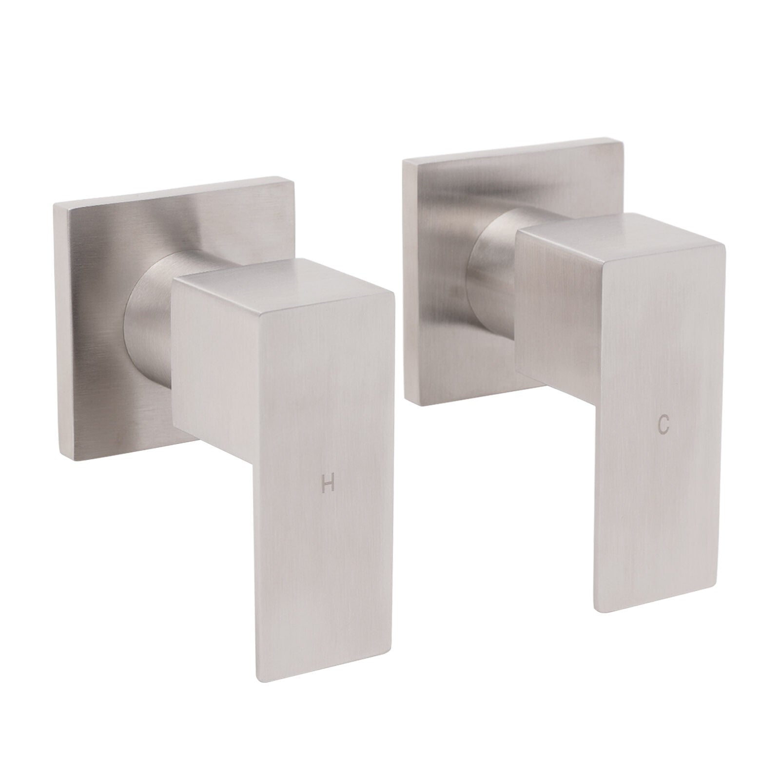 Brushed Nickel Square 1/4 Turn Wall Mounted Twin Taps For Shower Bath Spout Set