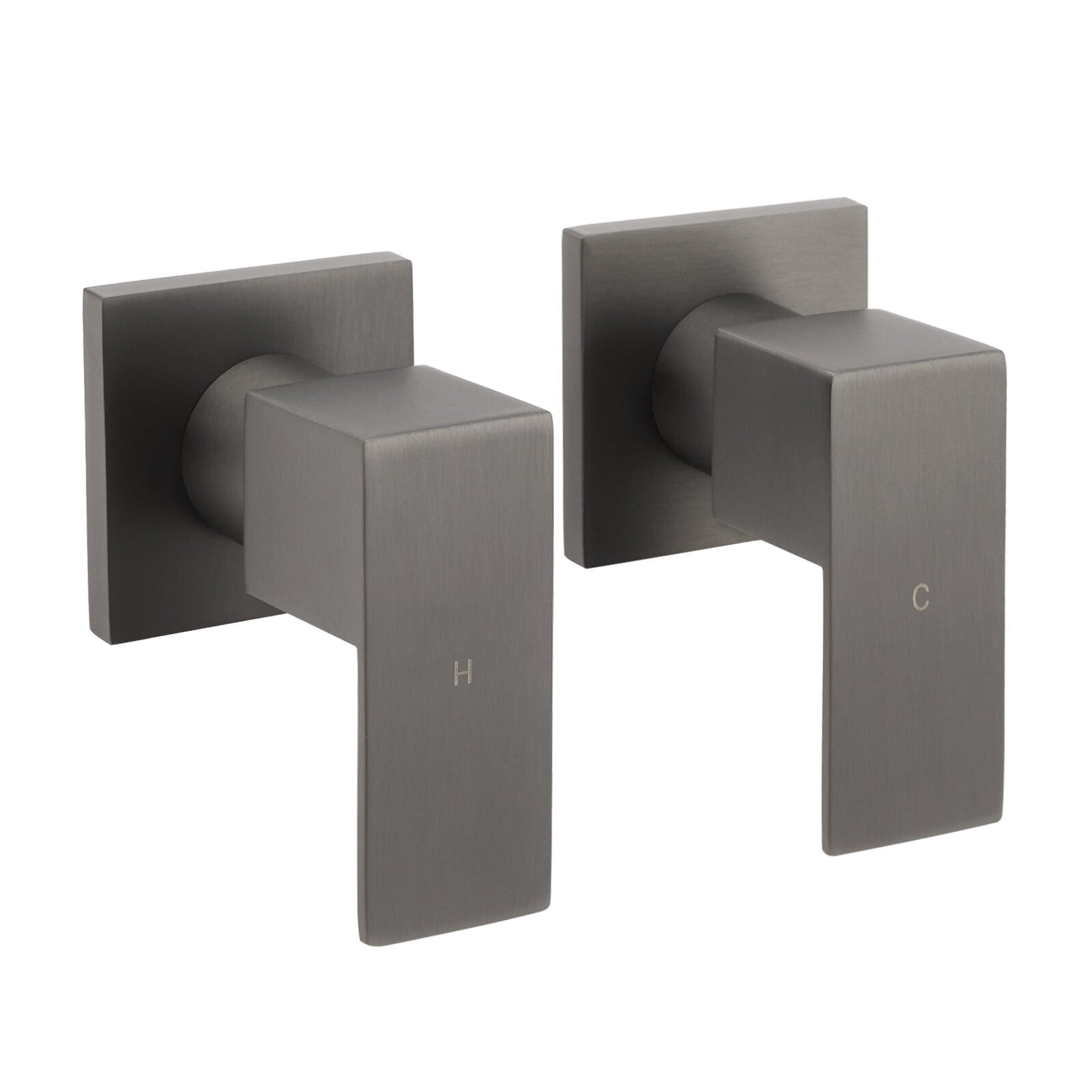 Gun Metal Grey Square 1/4 Quarter Turn Wall Twin Taps For Shower Basin Spout Set