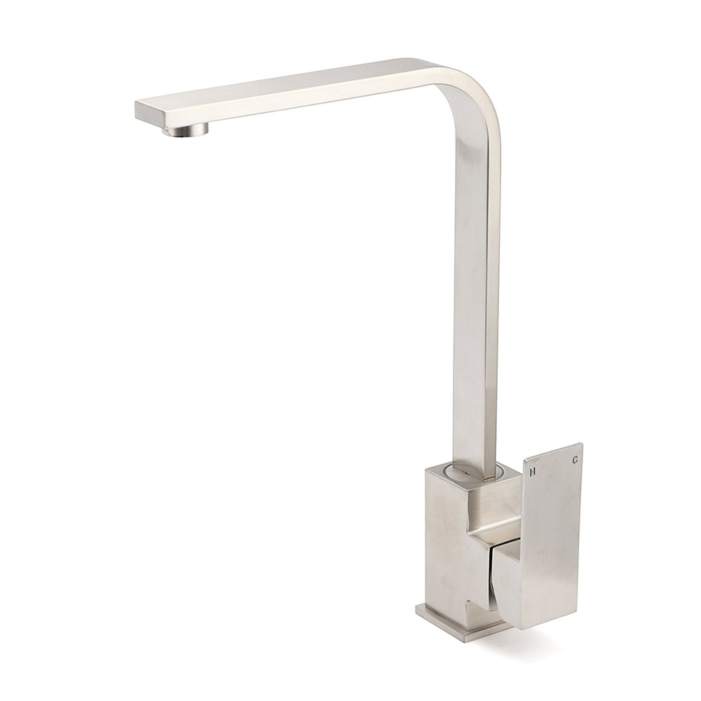 WELS Square Kitchen Sink Laundry Mixer 360º Swivel Faucet Tap Set Brushed Nickel