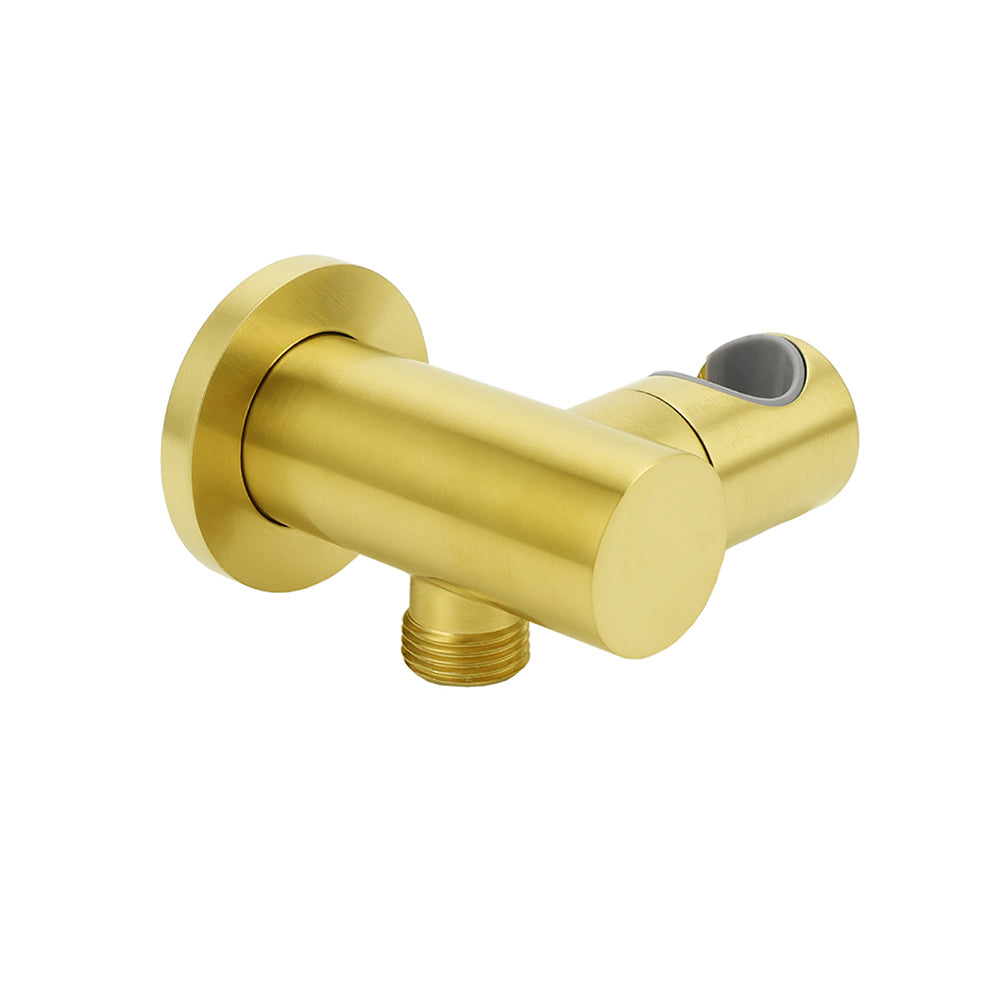 Brushed Gold Brass Handheld Shower Swivel Bracket Holder Water Inlet Elbow Connector Kit