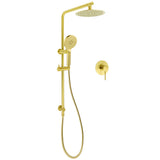 Brushed Gold Twin Shower Set 8" Round Head 3 Modes Handheld Sliding Rail Arm + Mixer