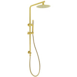 Brushed Gold Twin Shower Set Sliding Rail Arm 8" Round Head Stainless Steel Handheld Rose Combo