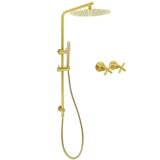 WELS Brushed Gold Twin Shower Large Round 12" Rain Head Metal Handheld Silde Wall Rail New Luxury Mixer