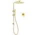 WELS Brushed Gold Twin Shower Large Round 12" Rain Head Handheld Rose Silde Wall Rail Arm Mixer