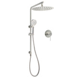 WELS Brushed Nickel Dual Shower Set Sliding Rail Arm 12" Round Head Handheld Wall Mixer