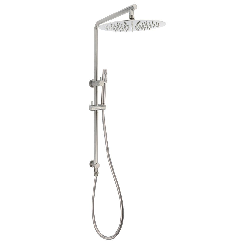 WELS Brushed Nickel Dual Shower Set Sliding Rail Arm 12" Round Head Handheld Rose Combo