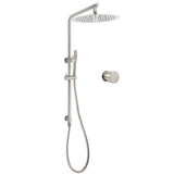 Brushed Nickel Dual Shower Set Sliding Rail Arm 12" Round Head Handheld Hot Cold Control Mixer Valve