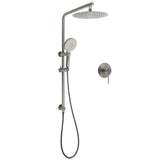 WELS Gun Metal Round 10" Twin Shower Head 3 Modes Handheld Slide Rail Diverter Mixer
