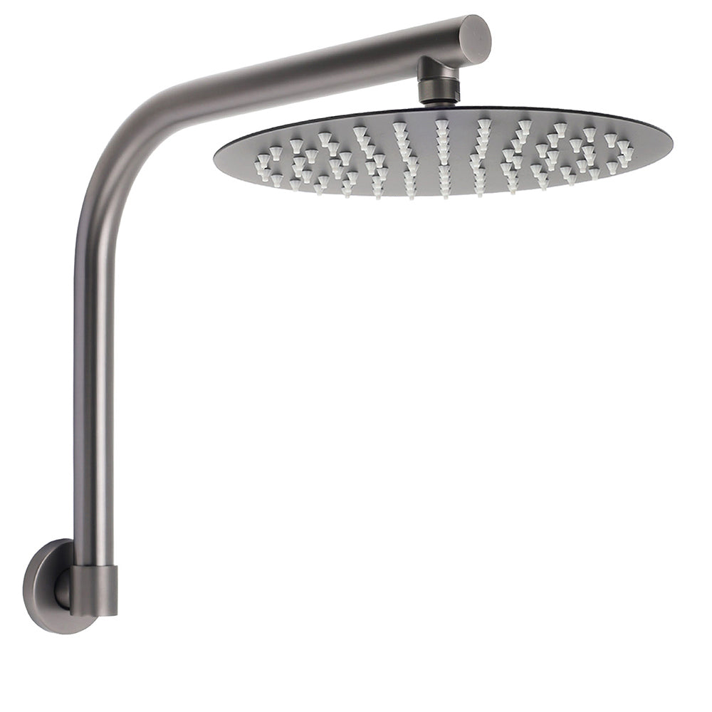 Gun Metal Round 10" Rainfall Shower Head + High Rise Gooseneck Wall Arm Bath Set