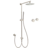 Brushed Nickel Round 8" Rain Head Shower Stainless Steel Handheld Sliding Rail Arm Chrome Set + Twin Taps