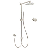 Brushed Nickel 8" Thin Rain Head Twin Shower Metal Handheld Rose Sliding Rail Arm Set With Mixer