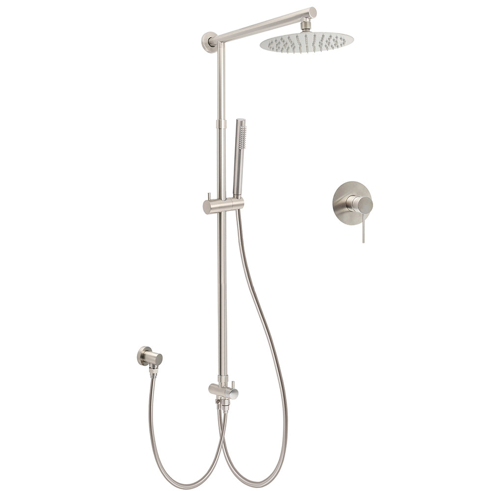 Brushed Nickel Round 8" Rain Head Shower 1 Mode Handheld Sliding Rail Arm Mixer 2in1 Set