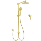 WELS Brushed Gold Shower 8" Round Head 3 Mode Handheld Rose Sliding Rail Mixer Dual Set