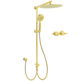 WELS Brushed Gold Round 12" Shower Head 3 Mode Handheld Rose Sliding Rail Twin Taps Set