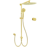 Brushed Gold Dual Round Shower 12" Top Head 3 Mode Handheld Sliding Rail Arm Mixer Valve