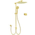 Brushed Gold Dual Round Shower 12" Top Head 3 Mode Handheld Sliding Rail Arm Mixer Valve