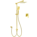 WELS Brushed Gold Square 8" Rain Shower Head 3 Mode Handheld Sliding Rail Arm Dual Mixer Set