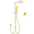 WELS Brushed Gold Square 8" Rain Shower Head 3 Mode Handheld Sliding Rail Arm Dual Mixer Set