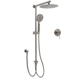 WELS Gun Metal Double Round Shower 10" Rain Head 3 Mode Handheld Sliding Rail Mixer Valve Set