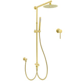 Brushed Gold Twin Shower 8" Round Head Single Mode Handheld Rose Sliding Rail Small Face Mixer Set