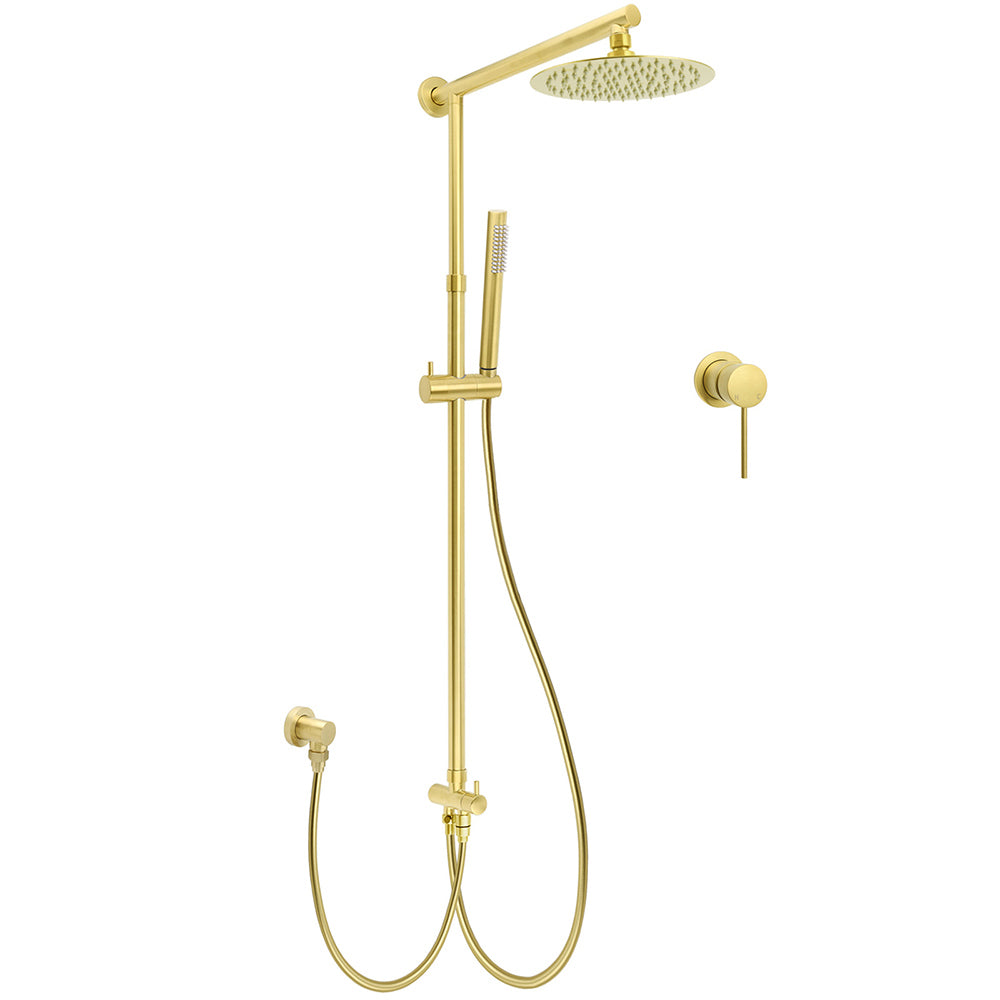 Brushed Gold Twin Shower 8" Round Head Single Mode Handheld Rose Sliding Rail Small Face Mixer Set