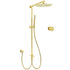 Brushed Gold Dual Round Shower 12" Top Head Simple Stick Handheld Sliding Rail Arm Mixer Valve