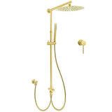 WELS Brushed Gold Dual Large Round Shower Set 12" Rain Head Stainless Steel Handheld Sliding Rail Small Face Mixer