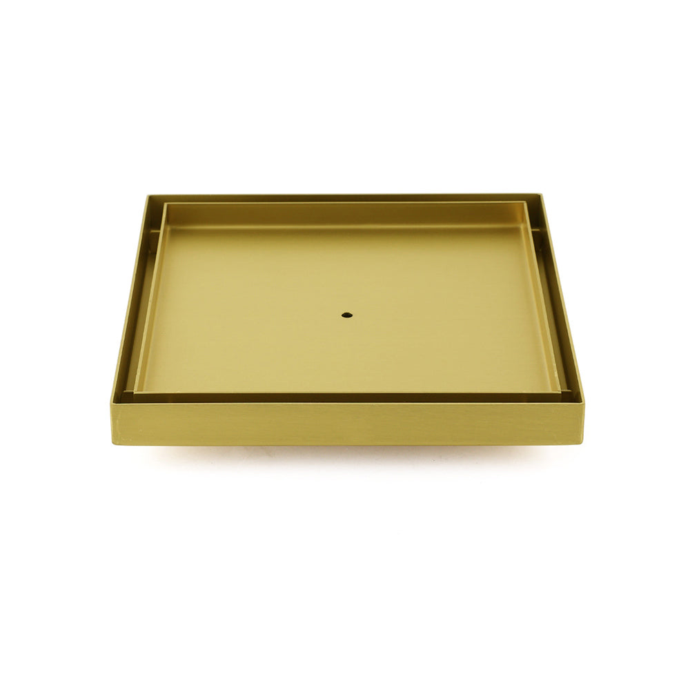 Brushed Gold Large 200mm Tile Insert Bathroom Floor Drain Grate 80mm Waste Outet