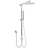 WELS Chrome 10" Round Rain Handheld Double Shower Head Rose Sliding Rail Arm Diverter Set