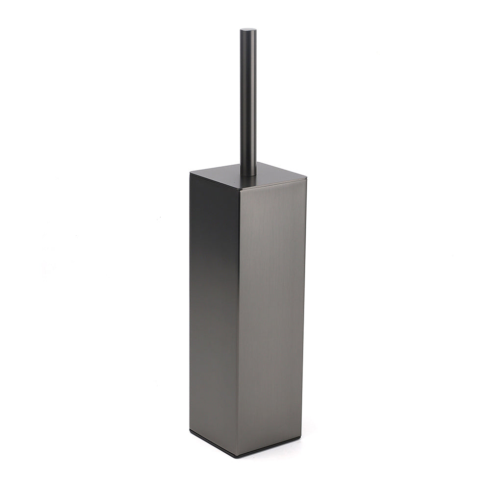 Bathroom Gun Metal Grey Square Toilet Brush 304 Stainless Steel Holder Cup Kit
