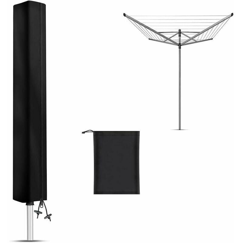 Waterproof Outdoor Rotary Clothesline Cover Black, 120D Oxford Fabric Protective Cover for Rotary Clothesline with Zipper, 160 X 15 X 15 cm, 15 cm