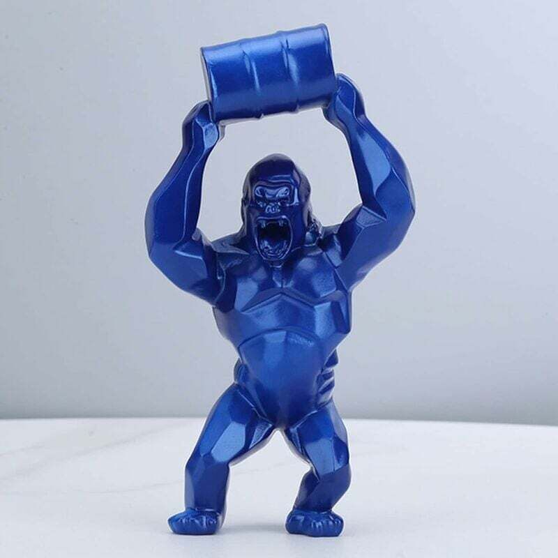 Gorilla Statue Blue, King Kong Statue Gorilla Decoration Bureauart Modern Statue Living Room Resine Statue, 20CM