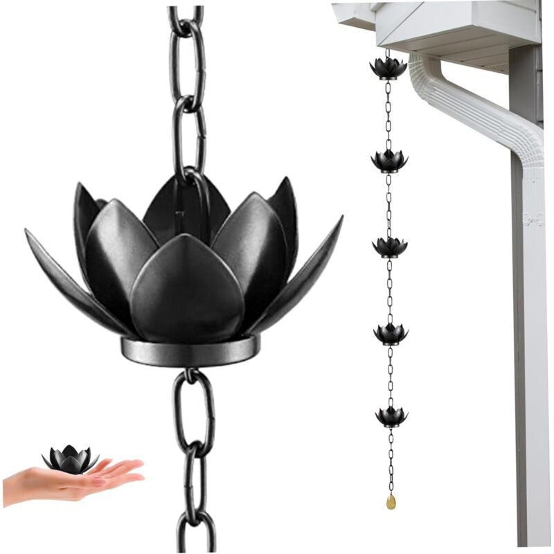 Lotus Rain Chain and a Metal Chain Suitable for Garden Drainage Ditches for Efficient Drainage Systems., 125cm, 50in