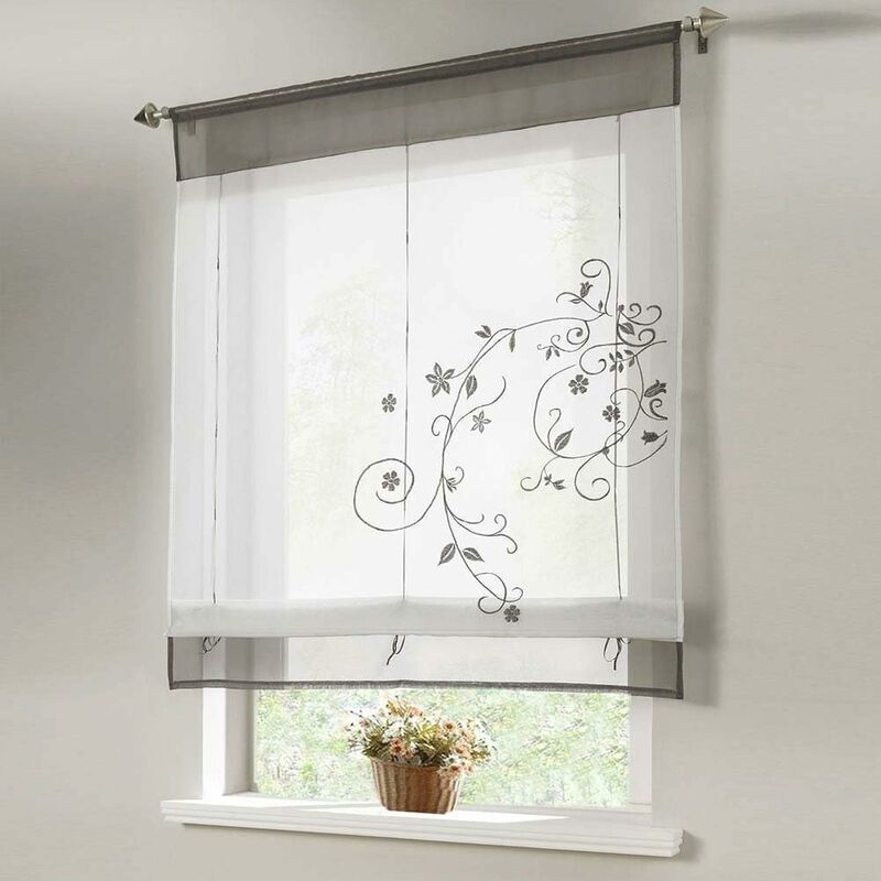 Romantic Curtain with Upper Tab for the Kitchen and the Balcony Gray, 80X120cm