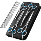 Dog Grooming Scissors Blue, 5, Coated Stainless Steel Piece Pet Grooming Tool Set in Titanium