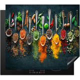 Hob Cover Herbs, Spices Spoons, Decorative Kitchen Mat Induction Hob Protector, 40x60 Cm