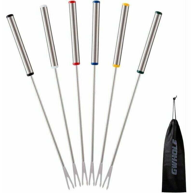 6 Pcs Fondue Forks Meat, Dessert Chocolate, Stainless Steel Skewers for Cheese, 24cm