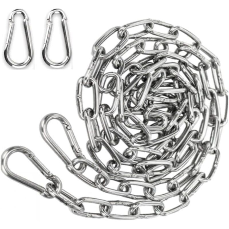 2 Pcs Chain in Steel Stainless Chain Steel and Carabiner Chain of Maillon of Extension for Hanging Chain of Anchor Hammock, 3mm, 2m